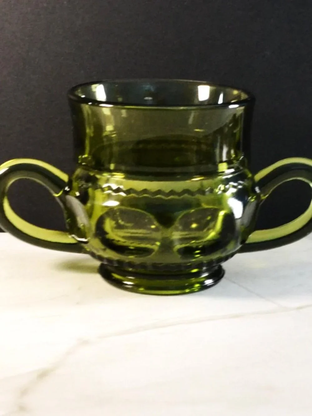Vintage Indiana Glass King's Crown Thumbprint 3pc Set Creamer Sugar Green